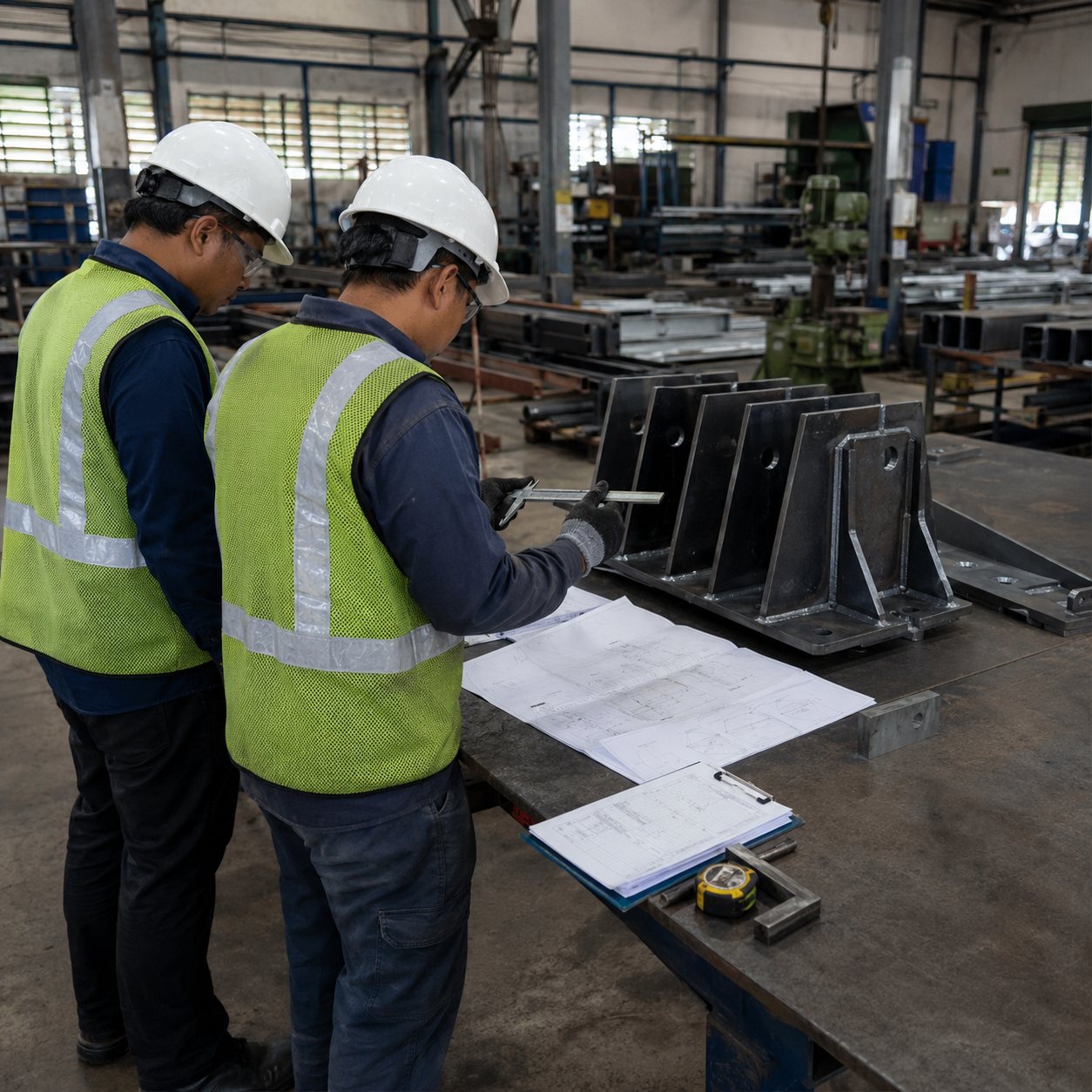 VES engineering team reviewing fabrication drawings